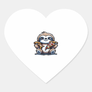Funny Sloth eating Pizza, Kawaii Animal Lover Over Heart Sticker