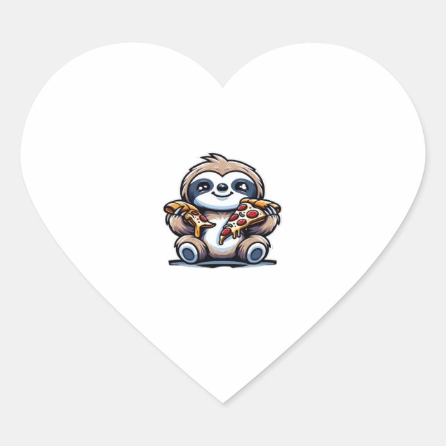 Funny Sloth eating Pizza, Kawaii Animal Lover Over Heart Sticker (Front)