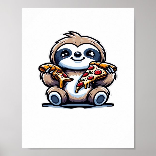 Funny Sloth eating Pizza, Kawaii Animal Lover Over Poster (Front)