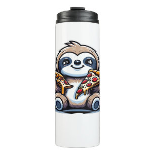 Funny Sloth eating Pizza, Kawaii Animal Lover Over Thermal Tumbler