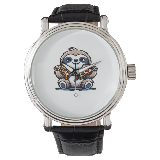 Funny Sloth eating Pizza, Kawaii Animal Lover Over Watch (Front)