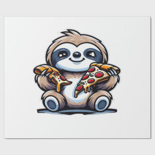 Funny Sloth eating Pizza, Kawaii Animal Lover Over Wrapping Paper