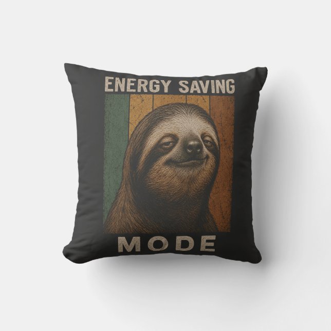 Funny Sloth Energy Saving Mode Retro Design Cushion (Front)