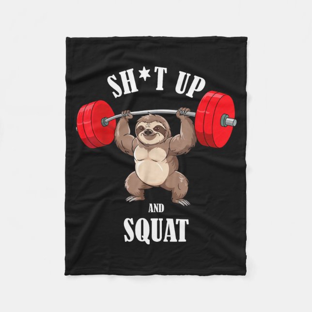 Funny Sloth Fitness Squating Workout Weightlifting Fleece Blanket (Front)