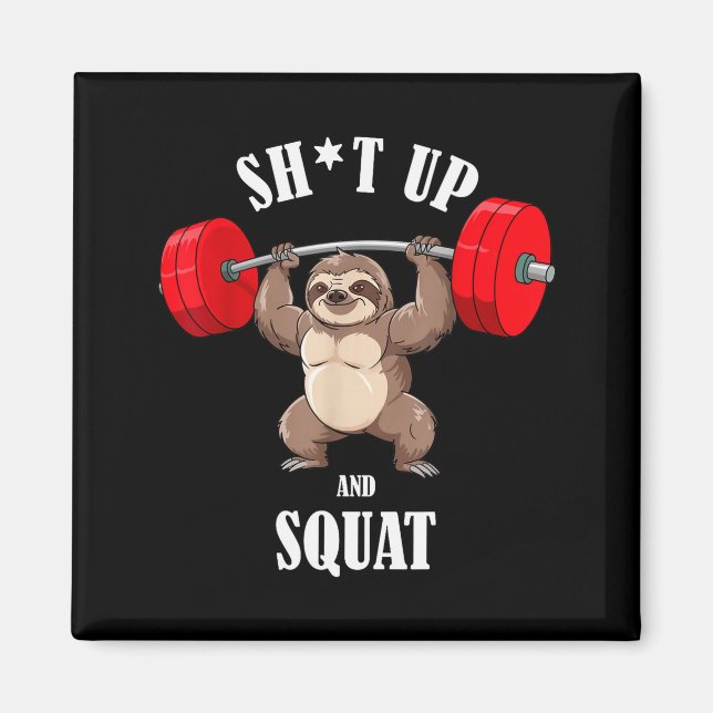 Funny Sloth Fitness Squating Workout Weightlifting Magnet (Front)