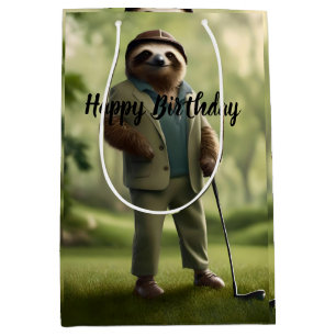 Funny Sloth Golf Player, Medium Gift Bag