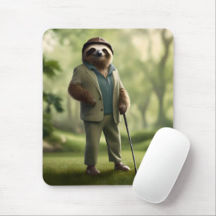 Funny Sloth Golf Player, Mouse Mat
