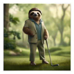 Funny Sloth Golf Player,  Photo Print