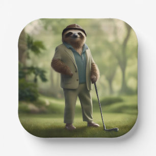 Funny Sloth Golf Player, Throw Cushion Paper Plate