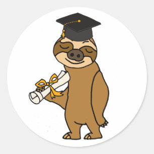 Funny Sloth Graduation Cartoon Classic Round Sticker