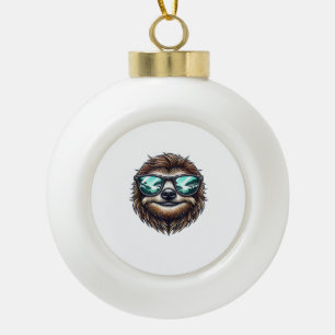 Funny Sloth Graphic with Sunglasses, Men Women Kid Ceramic Ball Christmas Ornament
