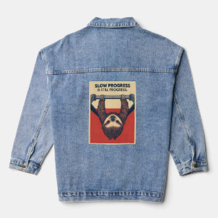 Funny Sloth Gym Motivation Poster - Slow Progress Denim Jacket