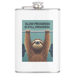 Funny Sloth Gym Motivation Poster - Slow Progress Hip Flask