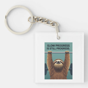 Funny Sloth Gym Motivation Poster - Slow Progress Key Ring
