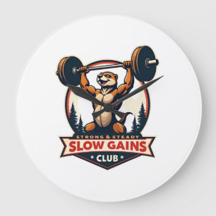 Funny Sloth Gym Shirt Vintage Strong and Slow Desi Large Clock