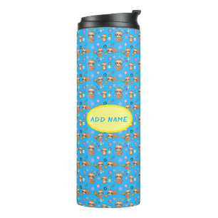 Funny Sloth Hearts Floral Blue Pattern Add Name Thermal Tumbler