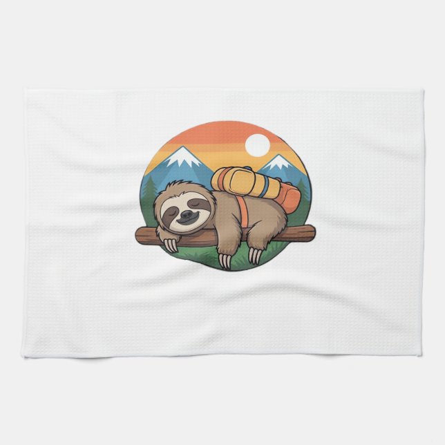 Funny Sloth Hiking Classic T-Shirt_1 Tea Towel (Horizontal)