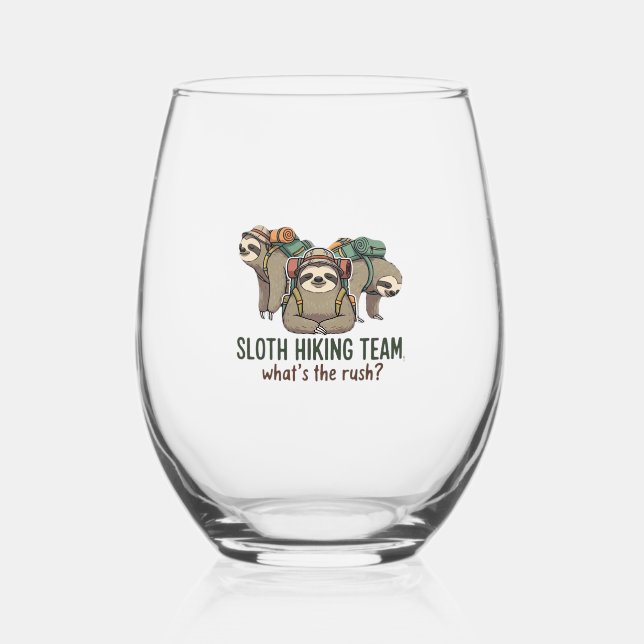 Funny Sloth Hiking Classic T-Shirt_5 Stemless Wine Glass (Front)