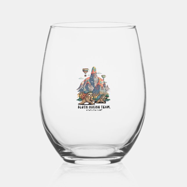 Funny Sloth Hiking Classic T-Shirt_7 Stemless Wine Glass (Front)