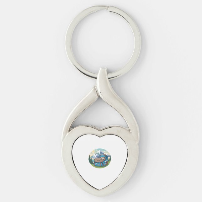 Funny Sloth Hiking Oversized T-Shirt Key Ring (Front)