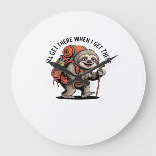 Funny Sloth Hiking Team - Slow and Steady Classic  Large Clock