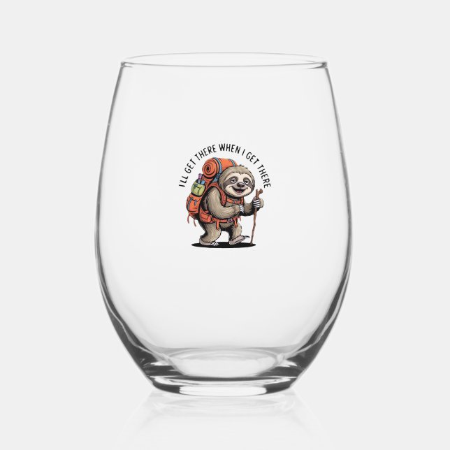 Funny Sloth Hiking Team - Slow and Steady Classic  Stemless Wine Glass (Front)
