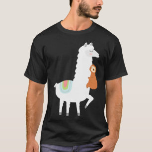 Funny Sloth Hugging Llama Alpaca T-Shirt