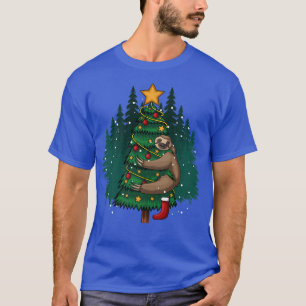 Funny sloth hugging merry christmas tree T-Shirt
