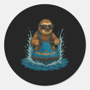 Funny Sloth In Sungles Animal Water Scooter Summer Classic Round Sticker