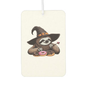 Funny Sloth in Witch Hat Enjoying Donuts - Cute Ha Car Air Freshener