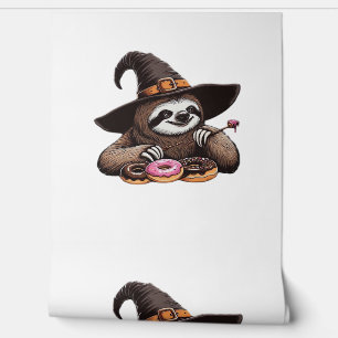 Funny Sloth in Witch Hat Enjoying Donuts - Cute Ha Wallpaper