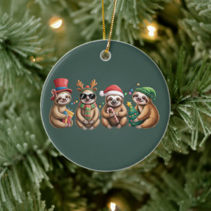 Funny Sloth Lover Christmas Lights Merry Slothmas Ceramic Tree Decoration