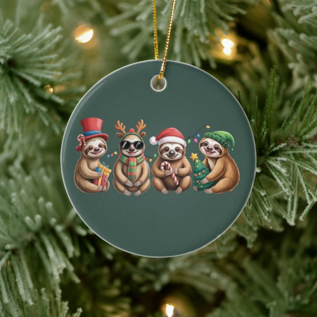 Funny Sloth Lover Christmas Lights Merry Slothmas  Ceramic Tree Decoration (Tree)