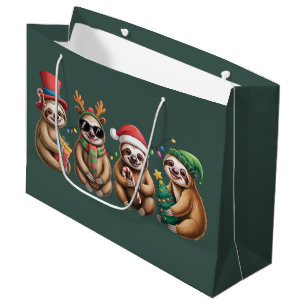 Funny Sloth Lover Christmas Lights Merry Slothmas Large Gift Bag