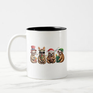 Funny Sloth Lover Christmas Lights Merry Slothmas Two-Tone Coffee Mug