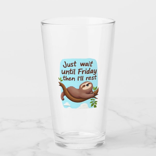 Funny Sloth on a Tree � Just Make It to Friday Ove Glass (Front)