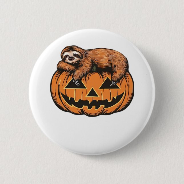 Funny Sloth on Halloween Pumpkin Essential T-Shirt 6 Cm Round Badge (Front)