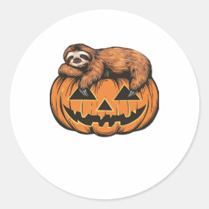 Funny Sloth on Halloween Pumpkin Essential T-Shirt Classic Round Sticker