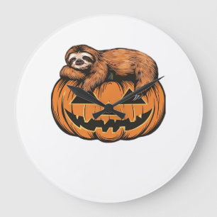 Funny Sloth on Halloween Pumpkin Essential T-Shirt Large Clock