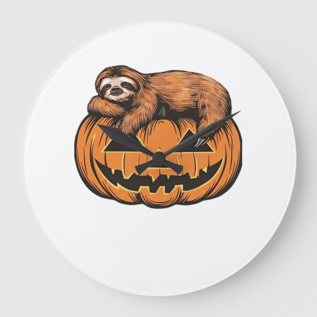 Funny Sloth on Halloween Pumpkin Essential T-Shirt Large Clock (Front)