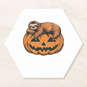 Funny Sloth on Halloween Pumpkin Essential T-Shirt Paper Coaster