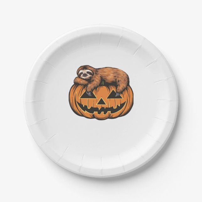 Funny Sloth on Halloween Pumpkin Essential T-Shirt Paper Plate (Front)