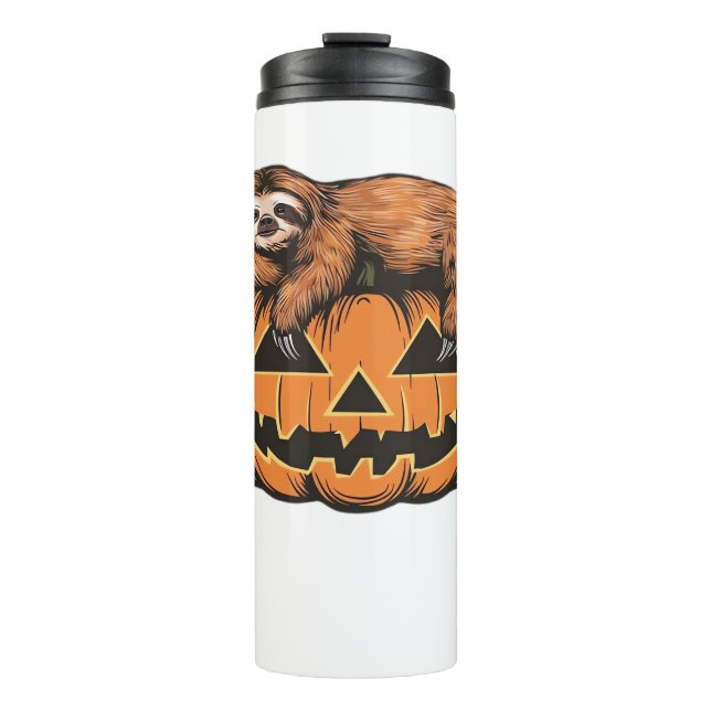 Funny Sloth on Halloween Pumpkin Essential T-Shirt Thermal Tumbler (Front)