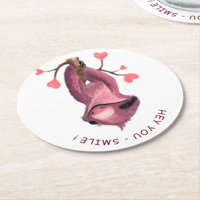 Funny Sloth Paper Coaster Smile - Custom Text (Angled)