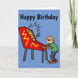 Funny Sloth Playing Pinball Cartoon Card