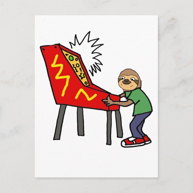 Funny Sloth Playing Pinball Cartoon Postcard (Front)