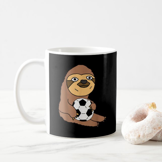 Funny Sloth Playing Soccer Coffee Mug (With Donut)