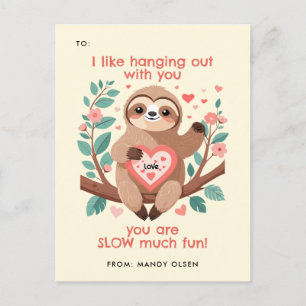 Funny Sloth Pun Cute Animal Valentine's Day Holiday Postcard