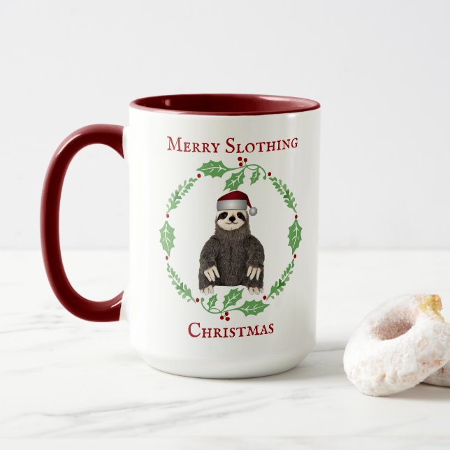 Funny Sloth Pun Merry Christmas Cute Santa Hat Mug (With Donut)