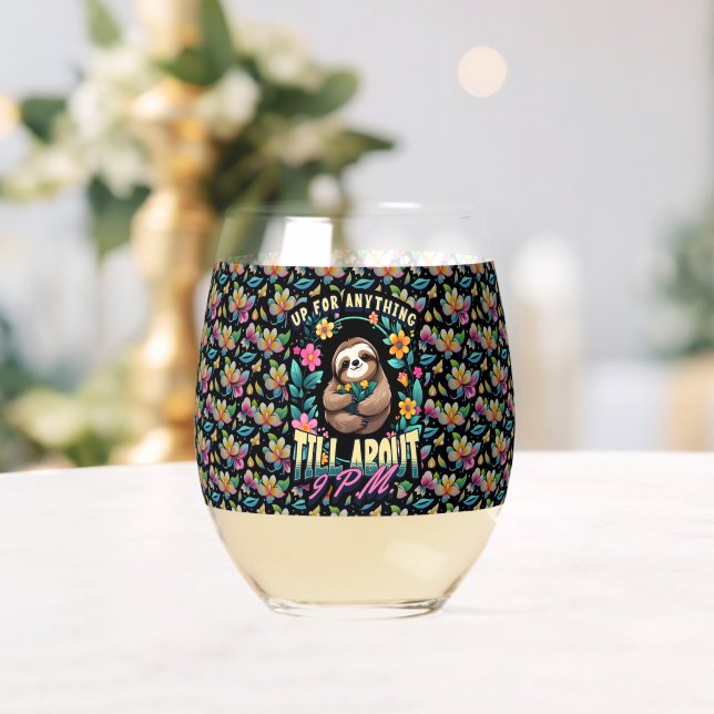 Funny Sloth Quote All Over Print Stemless Wine Glass (Insitu (Wedding))